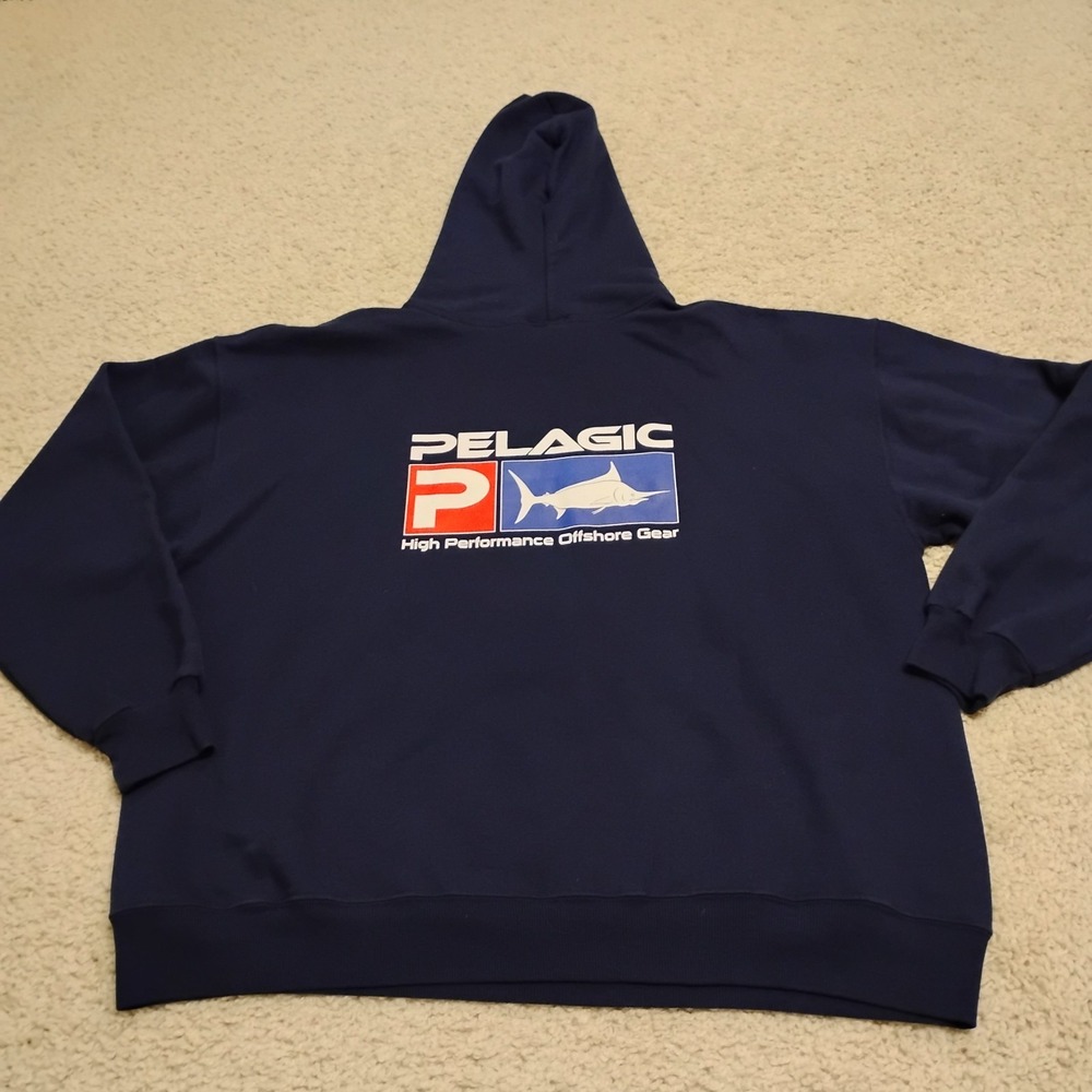 Pelagic Hoodie Sweatshirt Mens 2XL Blue Fleece Pullover Fishing Hiking Camping